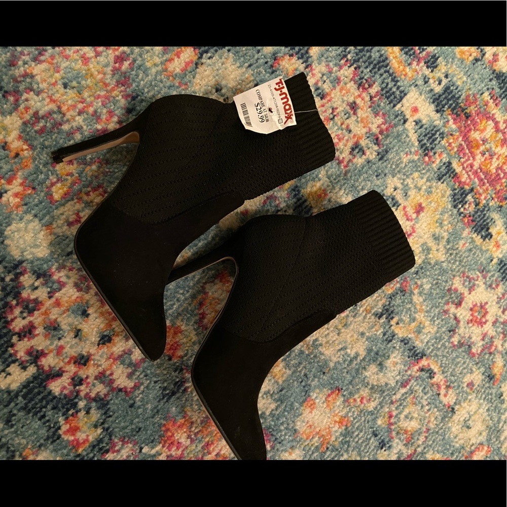 W FREE GIFT- Black Stretch “Sock” Heeled Booties